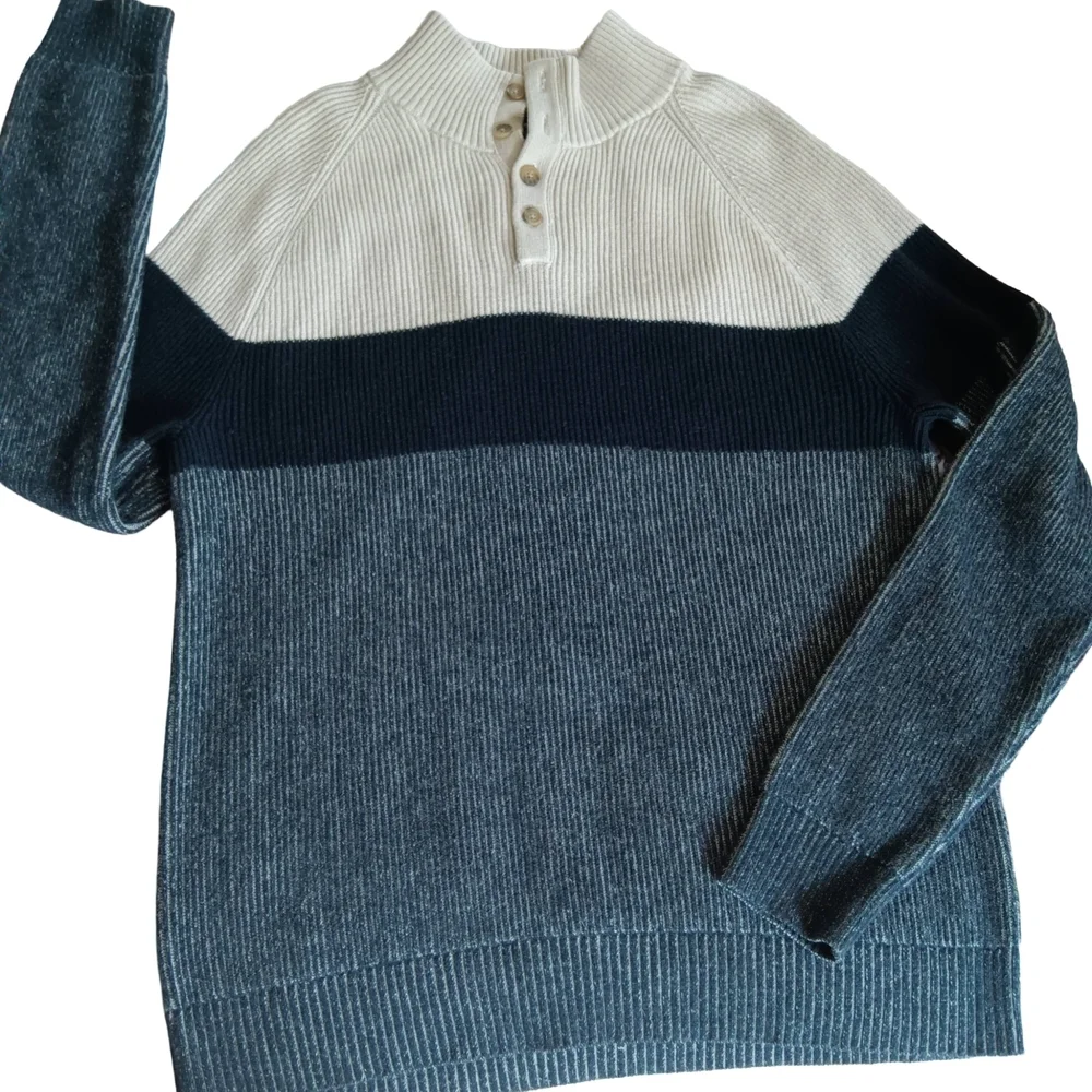 Banana Republic Men's Button Up Sweater - Cream, Navy, Gray Coastal, Preppy Sz L - Picture 1 of 11